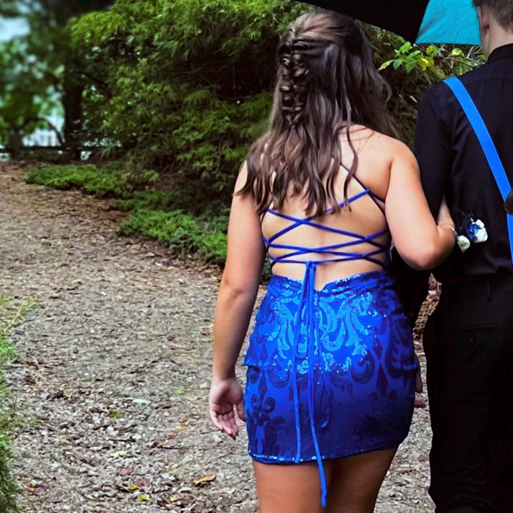 Blue Patterned Dress for homecoming/ formal